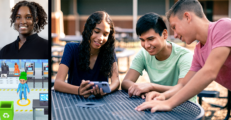 Students engaging in career video games on mobile phones